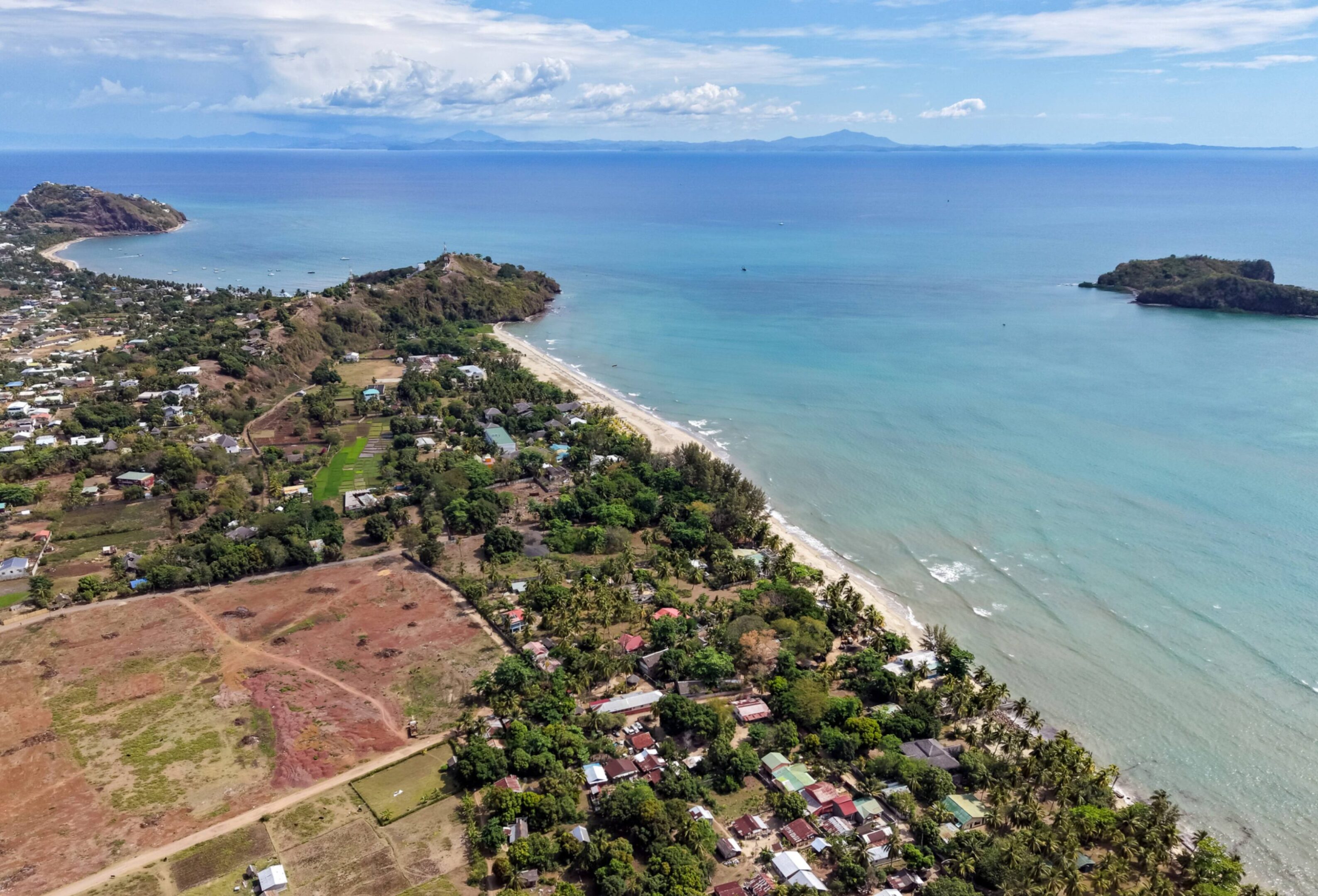 Scenic coastline with beaches and houses