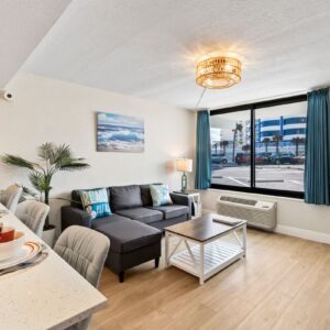 Compact living area and breakfast counter