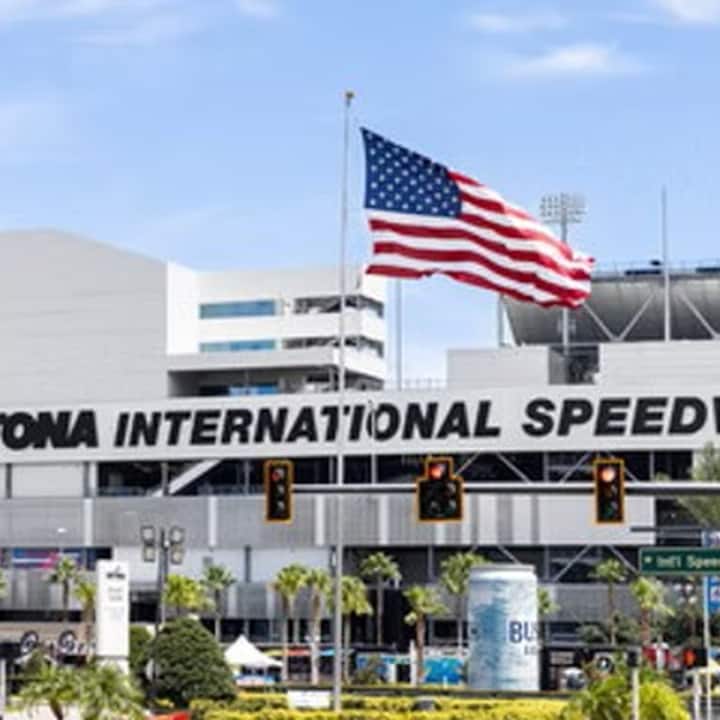 Daytona International Speedway with American flag