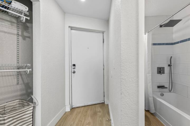 Apartment entryway with closet and bathroom