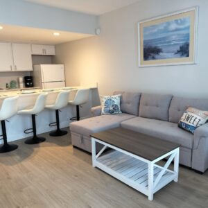 Gray sectional living room with breakfast bar